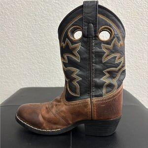 Kids Western Round Toe Leather Cowboy Boots Black and Brown Boys Size 13